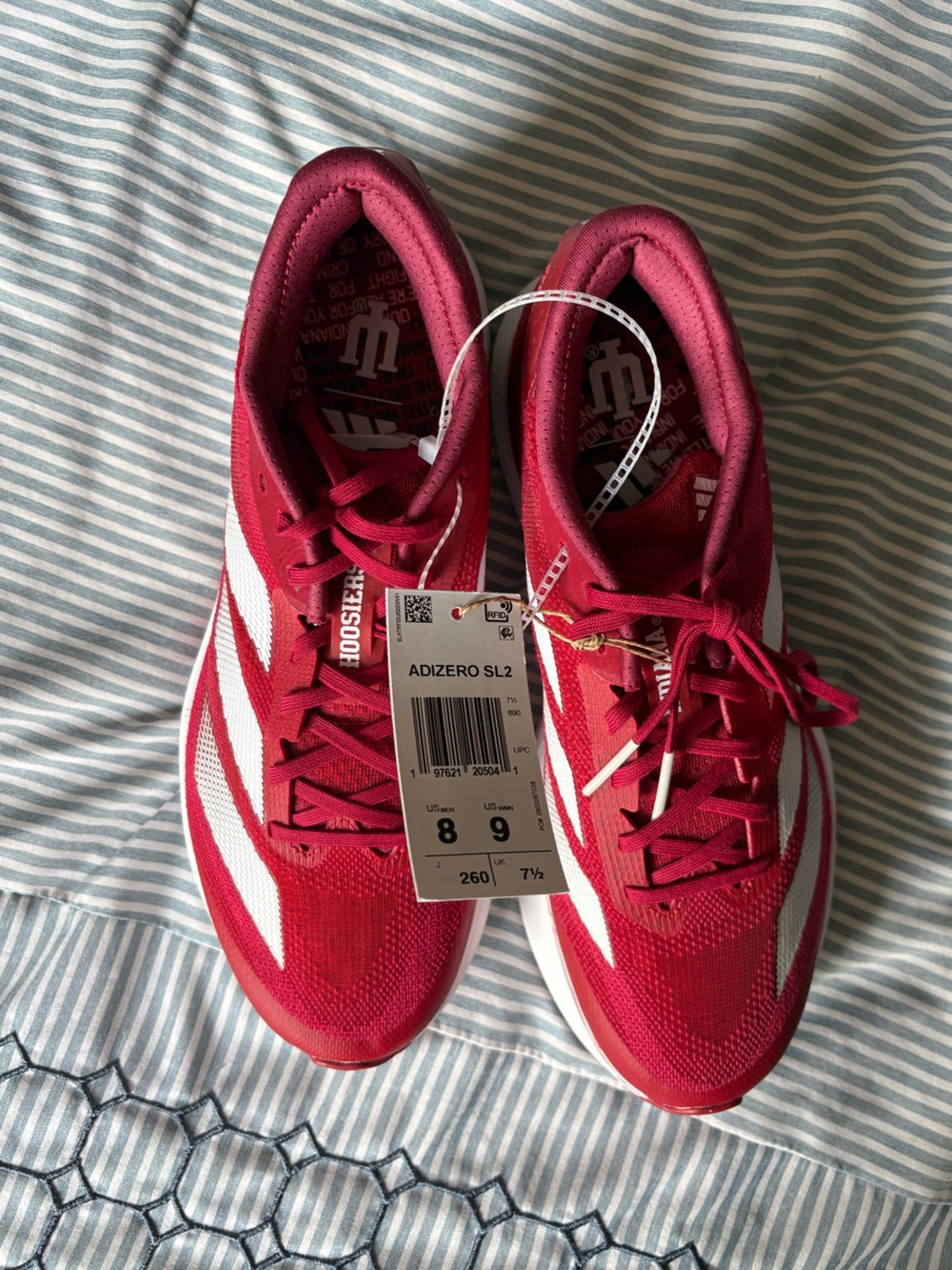 adidas Indiana Hoosiers sneakers. Red and White Adizero SL2 Track/Running Shoes